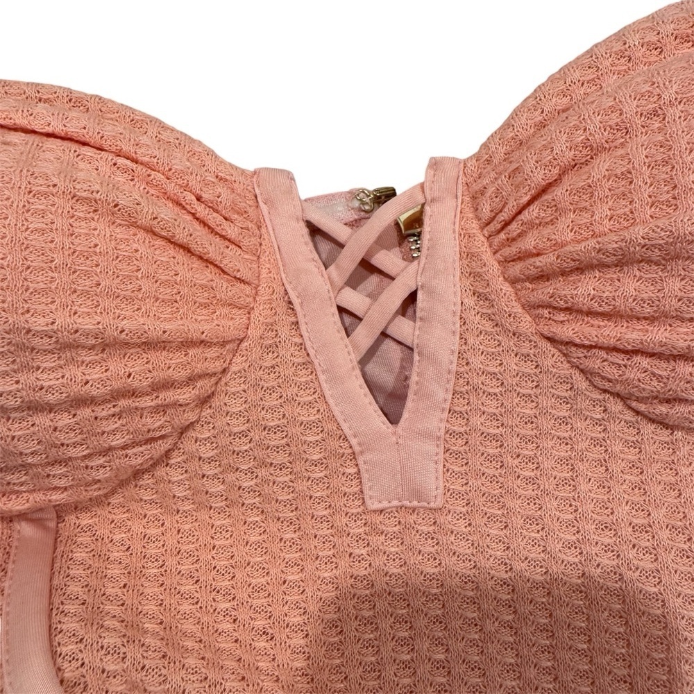 Miss Circle New York Corset Bodycon Midi Dress Cocktail Wedding Salmon Peach L - Picture 8 of 16
